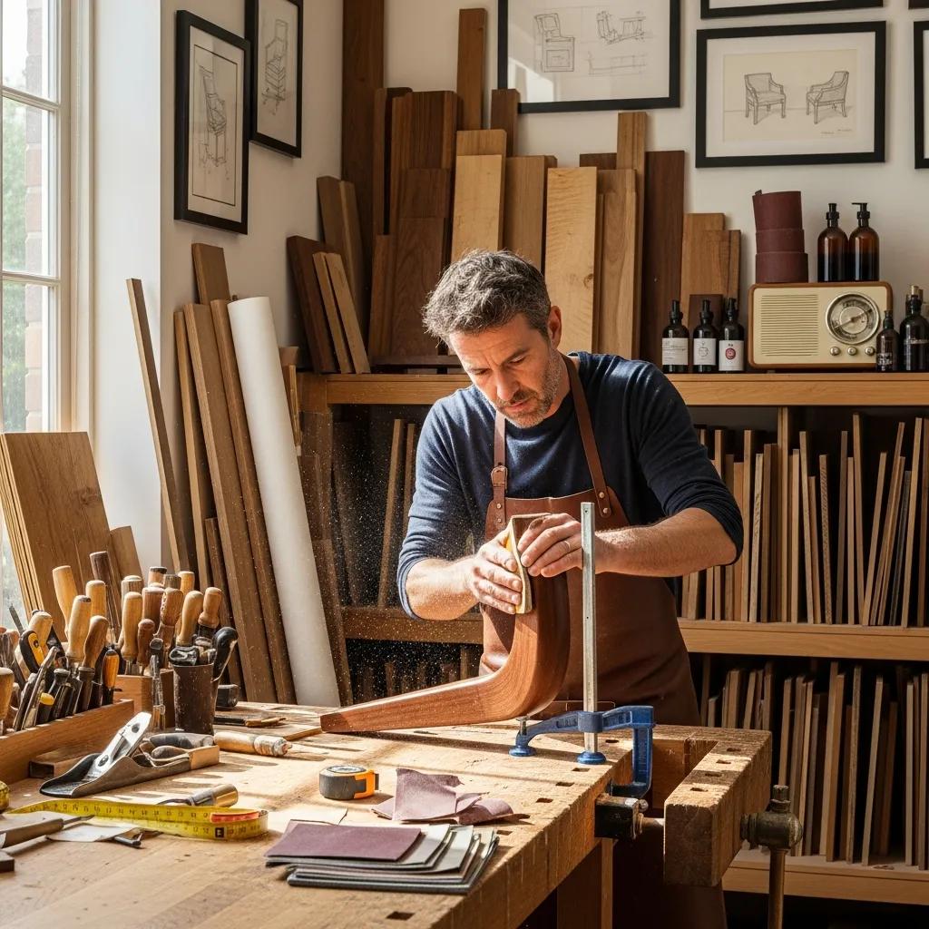 Artisan craftsman creating custom furniture with attention to detail and high-quality materials