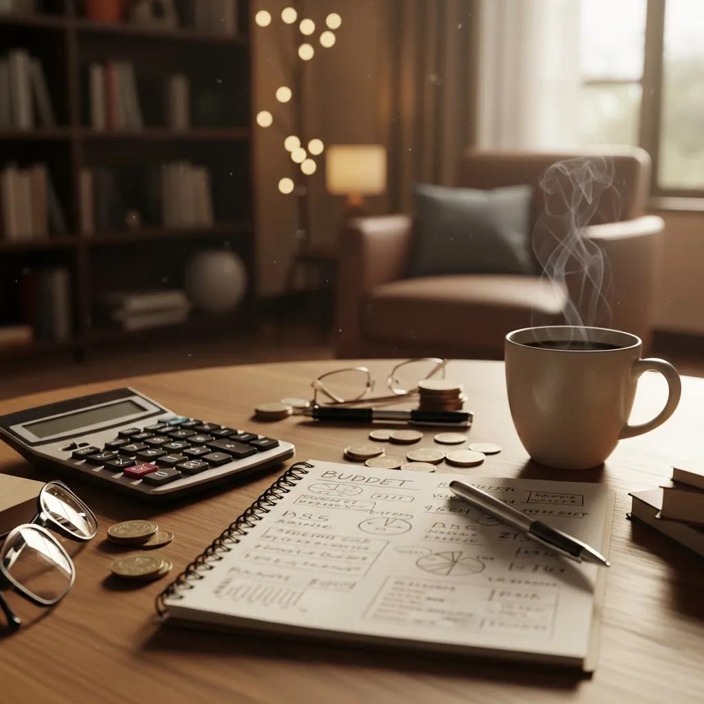 Financial planning scene with calculator and budget notes for accessory dwelling unit project