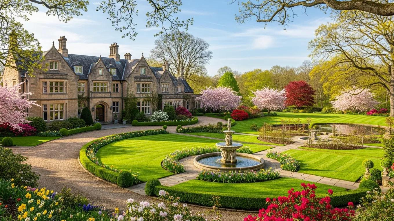 Beautifully maintained luxury home garden in spring season