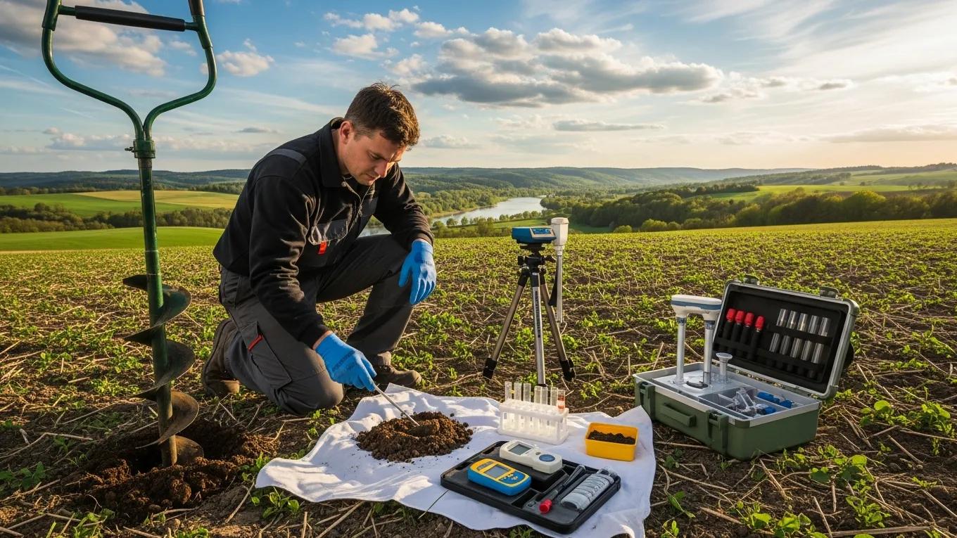 Engineer conducting soil testing on a site — essential analysis for foundation design and long‑term stability